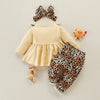 Baby Girl Sweet Leopard Ruffle Bow Long Sleeve Dress Three-piece - PrettyKid