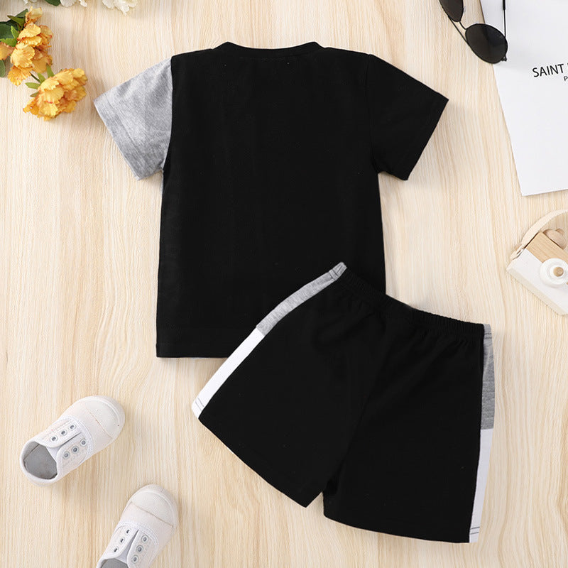 Color Blocking Short Sleeve T-Shirts Simple Shorts Wholesale Toddler Boys 2 Piece Sets - PrettyKid