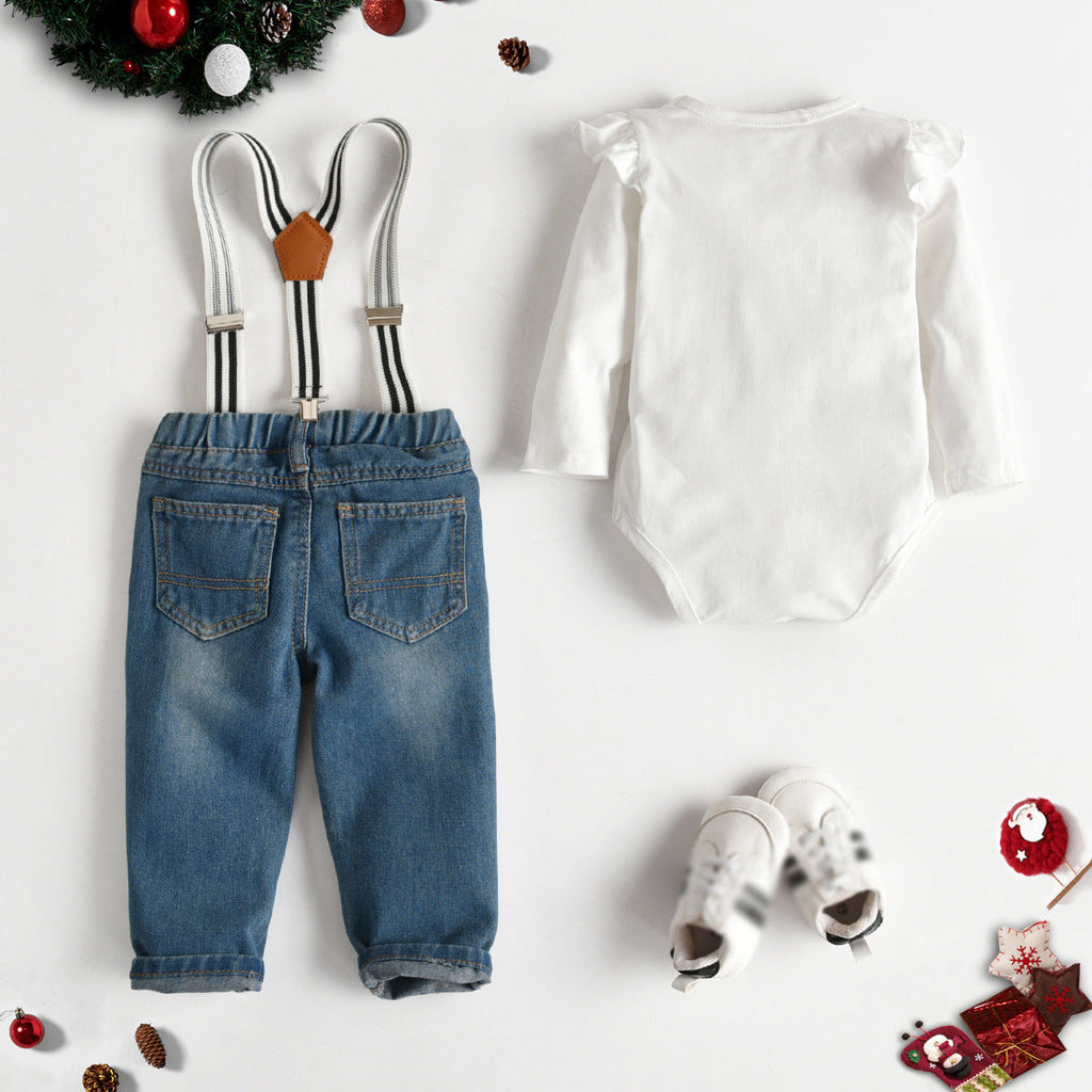 Christmas Antlers Bodysuit & Suspender Jeans Wholesale Baby Clothing Sets - PrettyKid