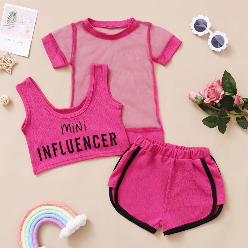 Toddler Girl Three-piece Sporty Mesh T-shirt & Tank Top & Shorts Wholesale Children's Clothing - PrettyKid