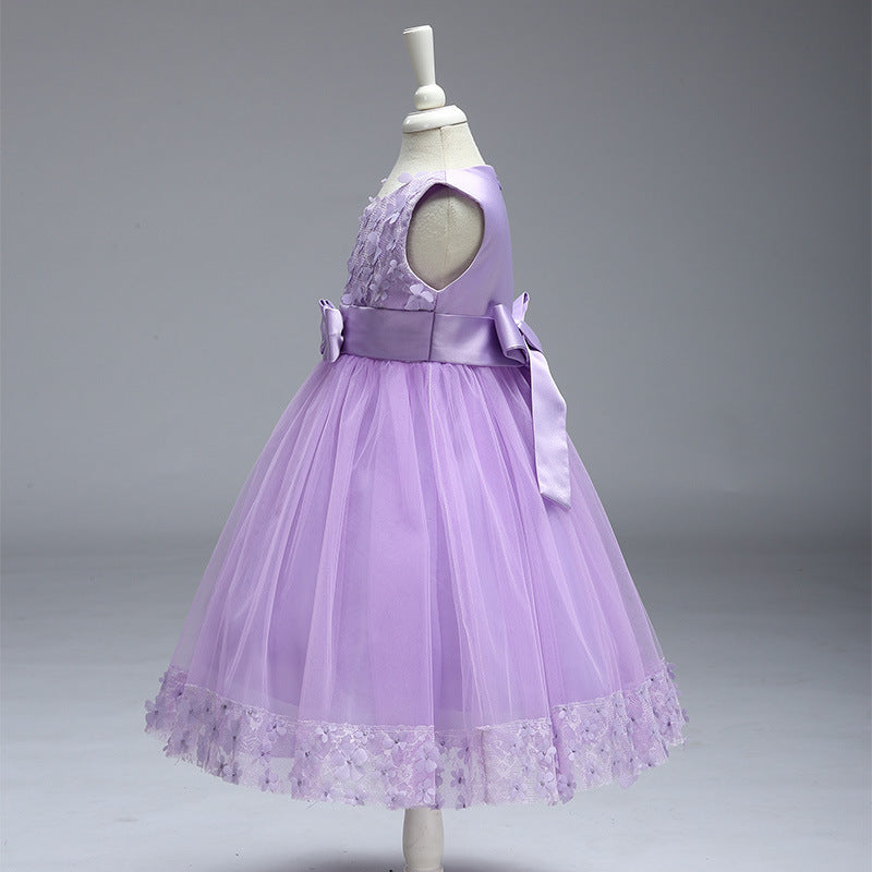Toddler Kids Girls Bow Flower Embroidered Sleeveless Dress Flower Girl Skirt - PrettyKid