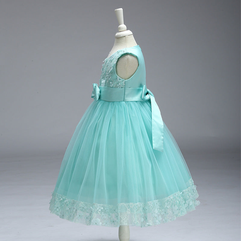 Toddler Kids Girls Bow Flower Embroidered Sleeveless Dress Flower Girl Skirt - PrettyKid