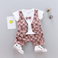 2-piece Fashion Plaid Bow Gentry T-shirt and Casual Suits - PrettyKid