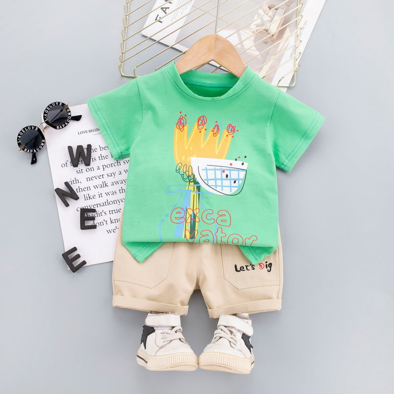 Baby Boy Lettering & Graffiti Print T-Shirt And Shorts Baby Boy Clothing Sets - PrettyKid