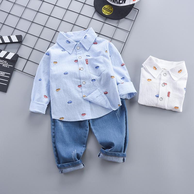 bulk childrens clothing suppliers Baby Boy Car Print Long Sleeves Shirt & Pants Wholesale Children's Clothing - PrettyKid