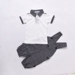 Toddler Boys Solid Polo Collar Short Sleeve Top Strap Pants Set - PrettyKid