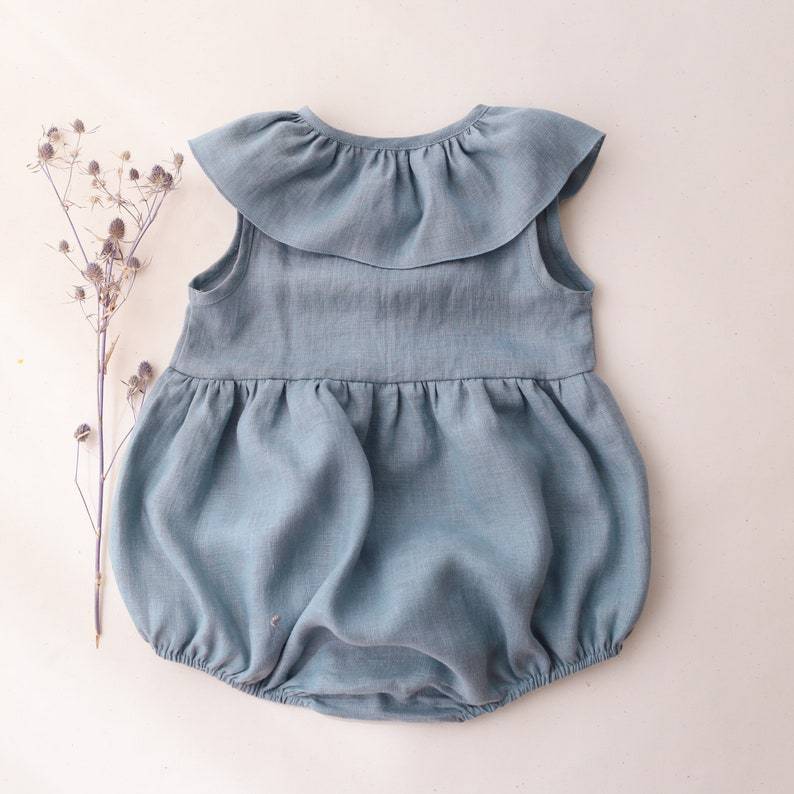3-24M Baby Solid Ruffle Trim Sleeveless Cotton Linen Bodysuit Baby Clothes In Bulk - PrettyKid