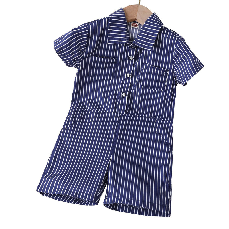 Boy&Girl Lapel Collar Striped Jumpsuit Toddler Rompers And Jumpsuits - PrettyKid