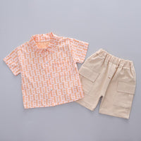 Grow Boy Letter Print Top & Contrast Colored Shorts - PrettyKid