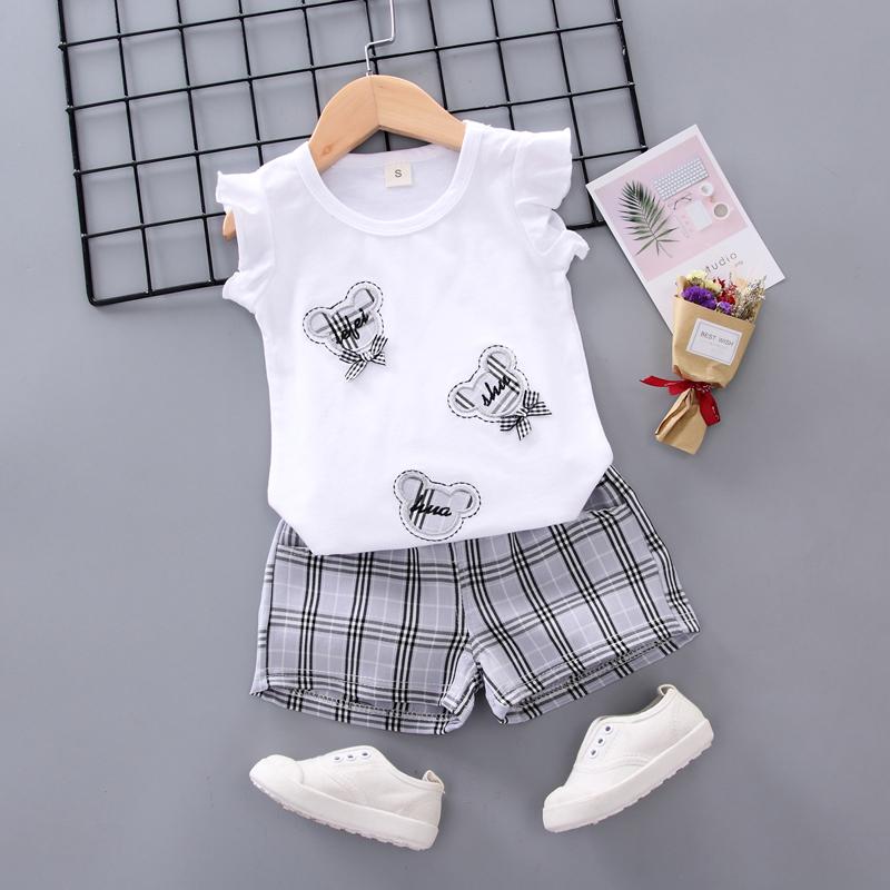 Toddler Girl Plaid Pattern T-shirt & Plaid Short Children's Clothing - PrettyKid