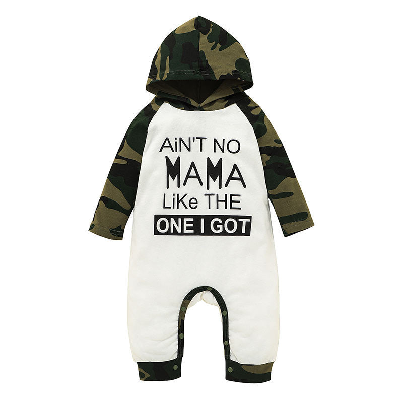 Baby Boy Letter Print Camouflage Hoodie Baby One Piece Jumpsuit - PrettyKid