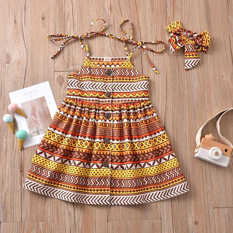 Toddler Girl Ethnic Style Geometric Pattern Suspender Skirt Children's Clothing - PrettyKid