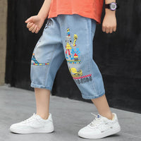 Boy Iron Tower Pattern Capri Jeans - PrettyKid