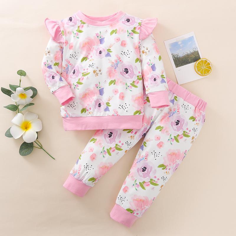 2-piece Floral Long Sleeve T-shirt & Pants for Baby Girl - PrettyKid