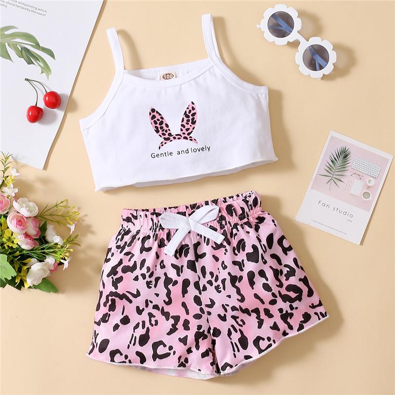 Baby Girl Letter Print Cami Top & Leopard Shorts - PrettyKid