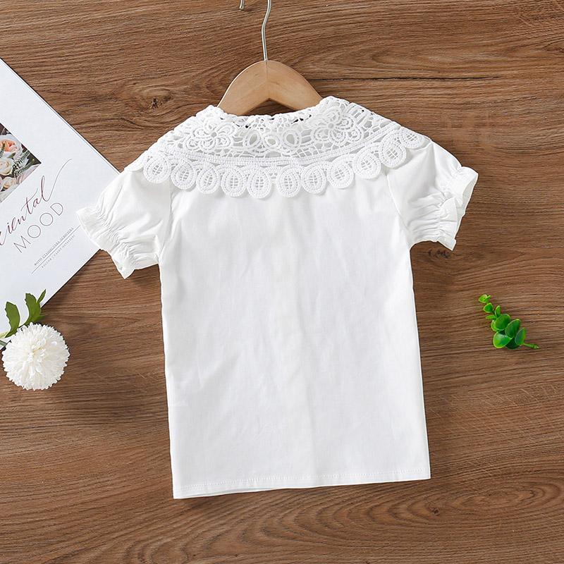 Toddler Girl Lace Collar Cotton Shirt - PrettyKid