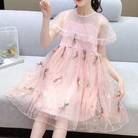 Girl Embroidery Dragonfly Mesh Princess Dress - PrettyKid