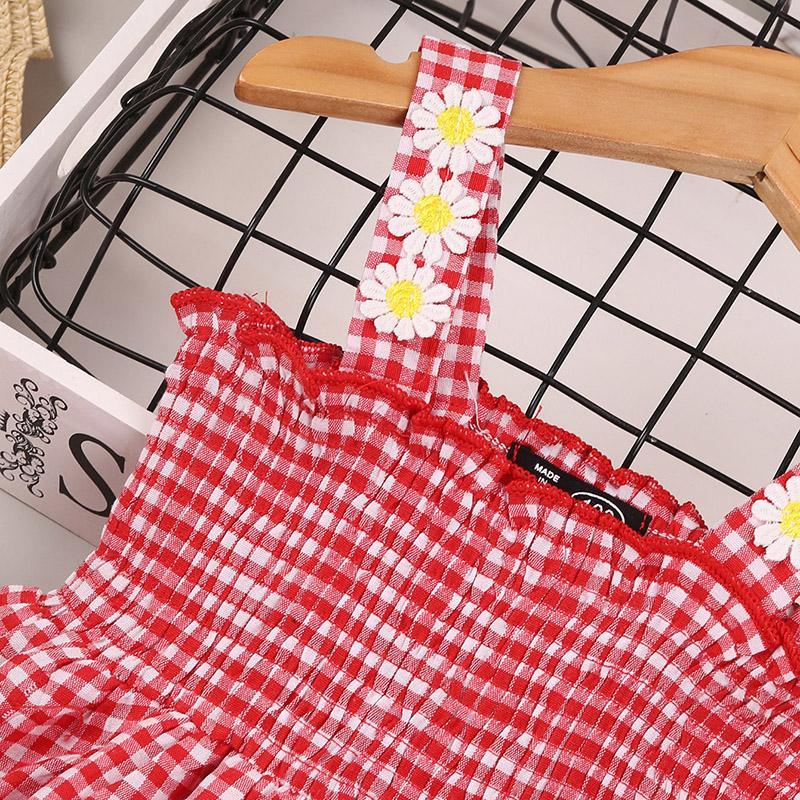 Toddler Girl Summer Sweet Red Plaid Suspender Thin Dress - PrettyKid