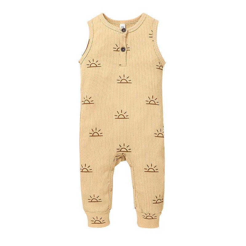 Baby Boy Sleeveless Printed Ribbed Bodysuitbaby Sleeveless Jumpsuit - PrettyKid