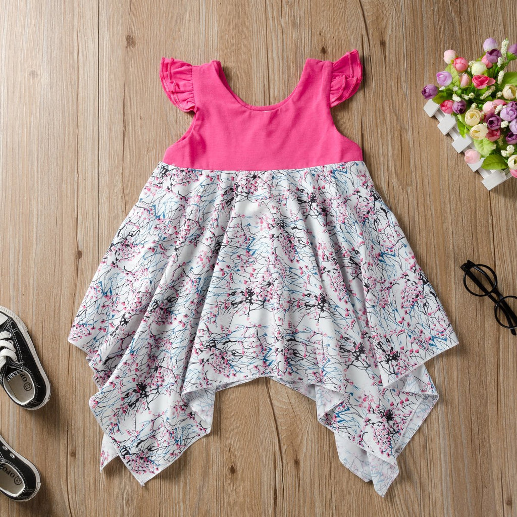 Fashionable Girls Plum Flower Irregular Tank Dress - PrettyKid