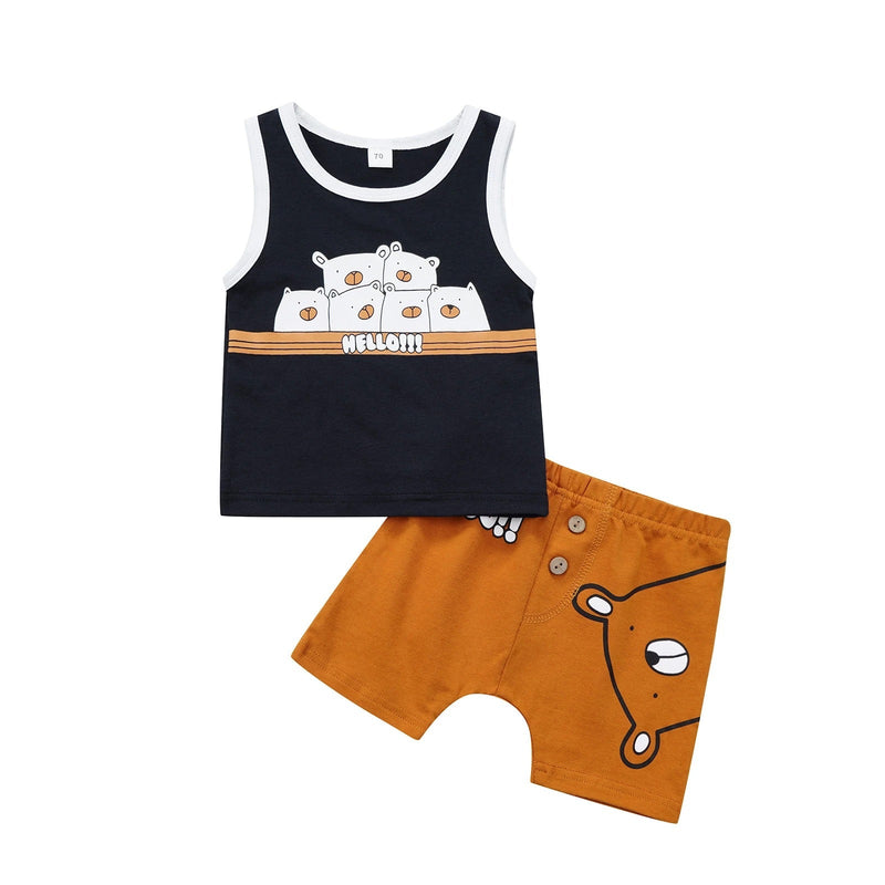 3-18M Sleeveless Tank Top Casual Shorts Baby Boy Sets Wholesale Baby Clothing - PrettyKid