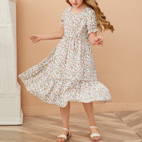 Girl Floral Print Tiered Dress - PrettyKid