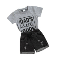 9M-4Y Toddler Boy Outfit Sets Dad's Little Dude Print T-Shirts & Denim Shorts Wholesale Boys Clothing - PrettyKid