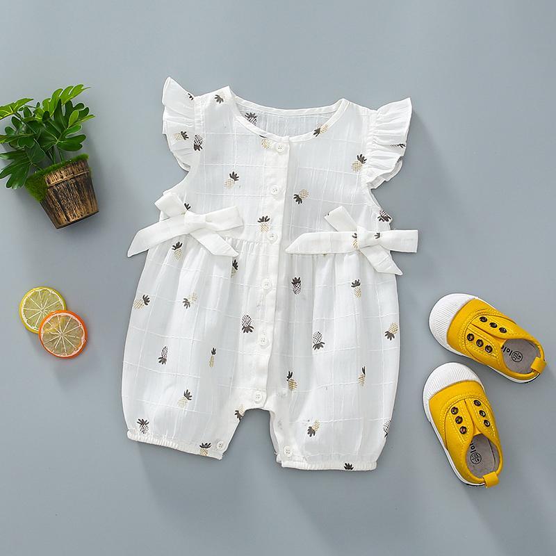 Sweet Pineapple Printed Bowknot Short-sleeve Jumpsuit Children's clothing wholesale - PrettyKid