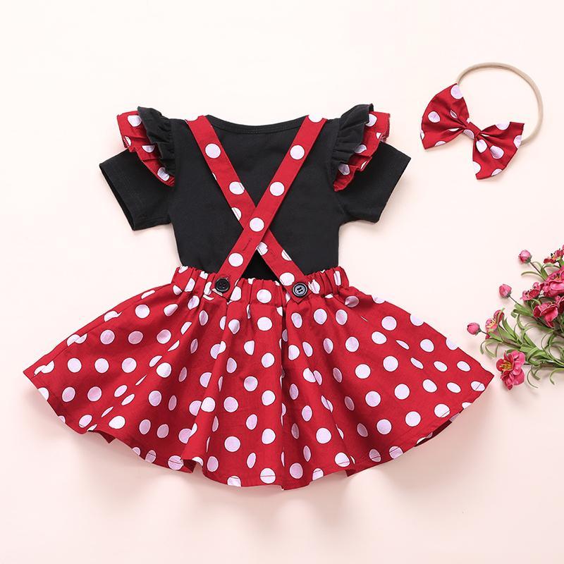 3-piece Solid Ruffle T-shirt & Polka Dot Dress & Headband for Toddler Girl - PrettyKid