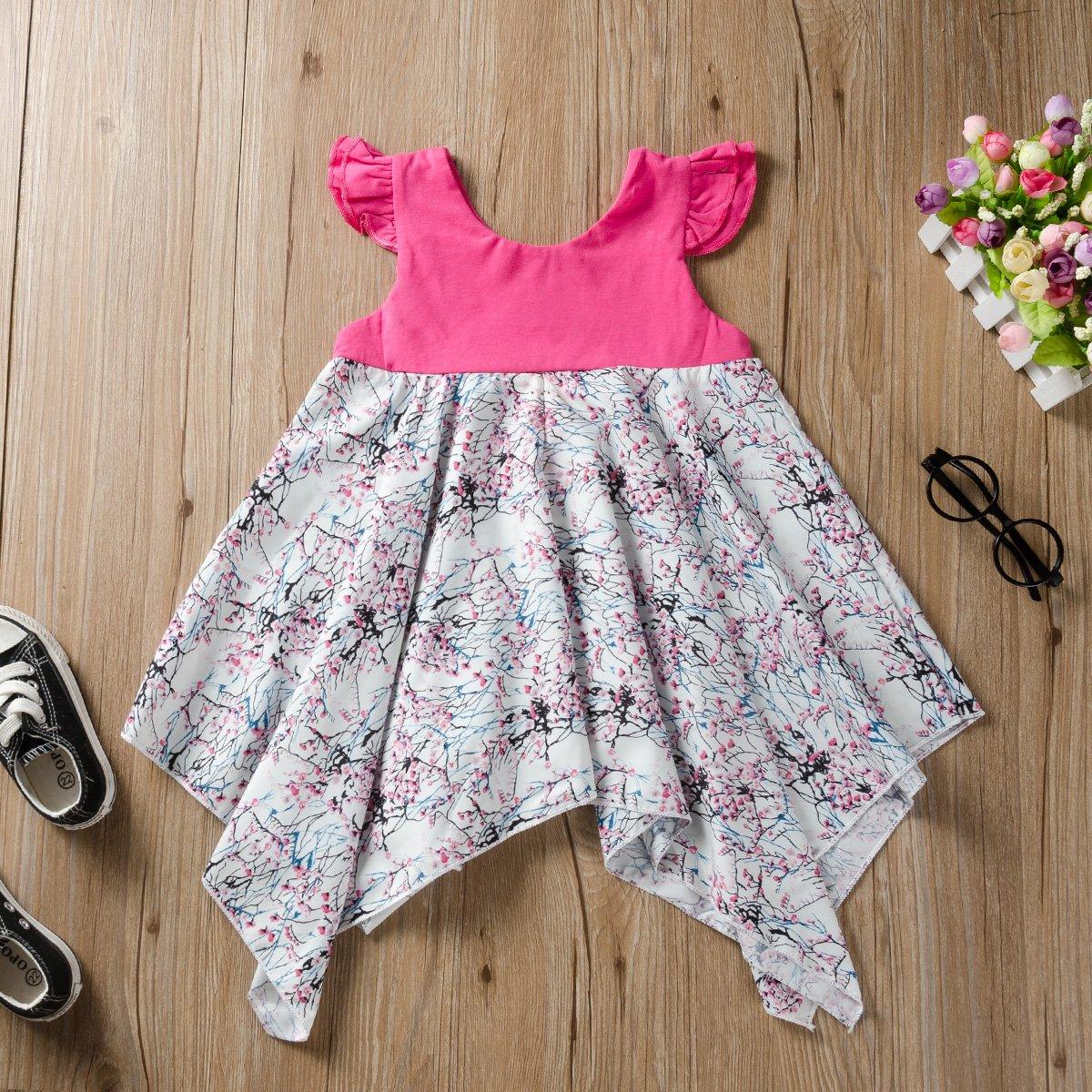 Fashionable Girls Plum Flower Irregular Tank Dress - PrettyKid