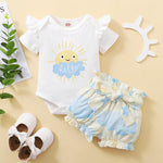 Baby Girl Cartoon Sun Cloud Pattern Bodysuit & Starry Sky Print Shorts - PrettyKid