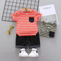 Toddler Boy Striped T-shirt & Vertical Striped Shorts Wholesale Children's Clothing - PrettyKid