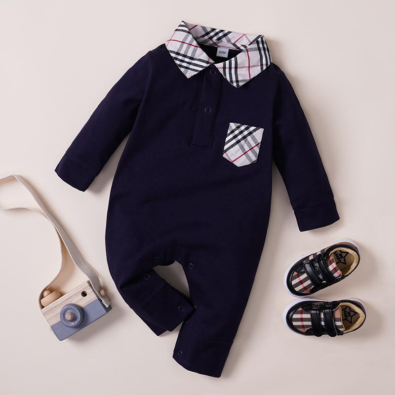 Casual Plaid Lapel Collar Jumpsuit for Baby Children's clothing wholesale - PrettyKid