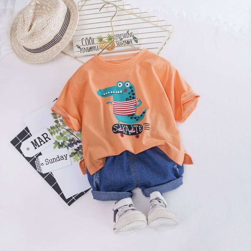 2PCS Casual Cartoon Dinosaur Print Top and Pants - PrettyKid