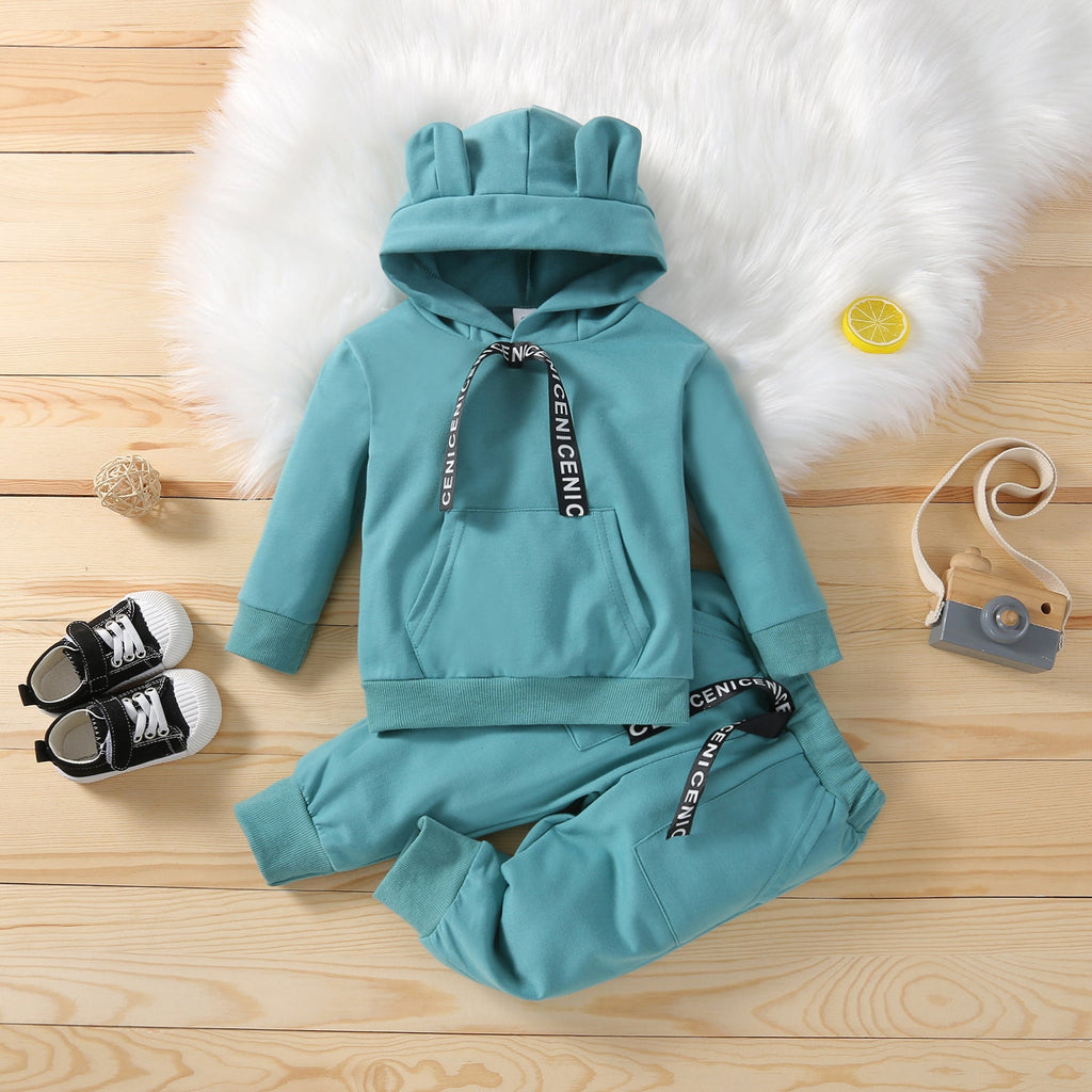 Boys And Girls Long Sleeve Solid Color Hoodie And Strappy Pants Wholesale Toddler Clothing Sets - PrettyKid