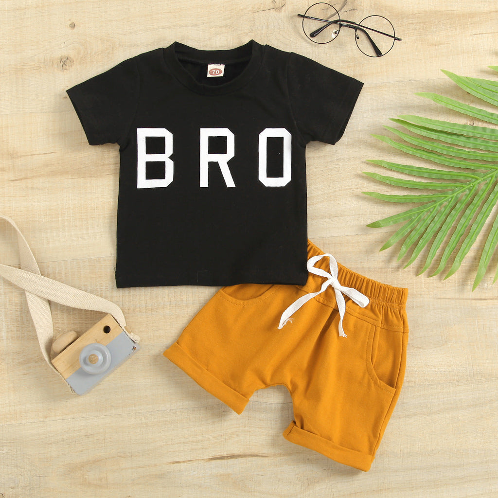 3-24M Short Sets For Boys Letter Print Short Sleeve Pocket Drawstring Wholesale Baby Clothes - PrettyKid