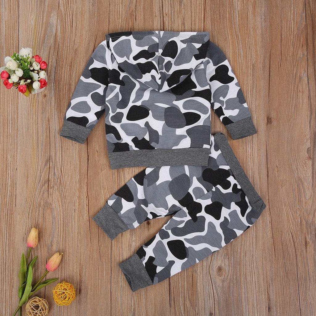 Boys Camouflage Hoodie Ankle Banded Pants Wholesale Toddler Boy Sets - PrettyKid