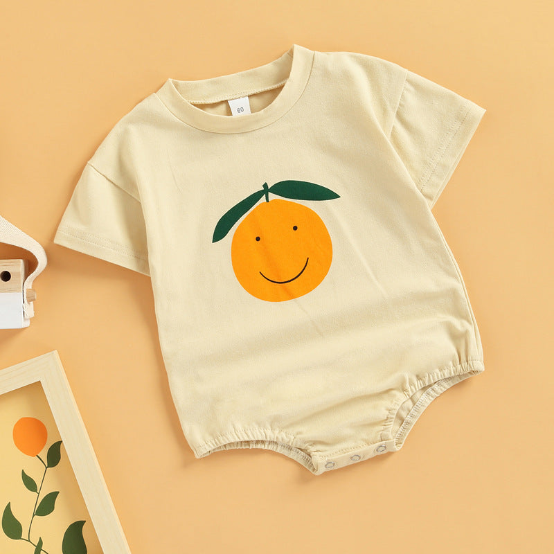 Baby Short Sleeve Orange Pattern Bodysuit Baby Rompers Wholesale - PrettyKid