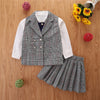 Checked Blazer And Skirt And Shirt School Wear Kid Girls Outfits Sets - PrettyKid