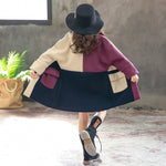 Color Blocking Woolen Lapel Button Down Big Girls Jackets - PrettyKid