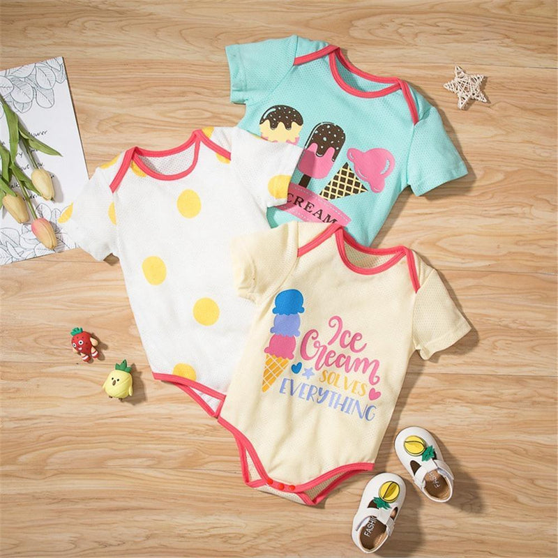 Baby Girls 3CPS Ice Cream Letter Polka Dot Printed Rompers Sets little boy wholesale clothing - PrettyKid