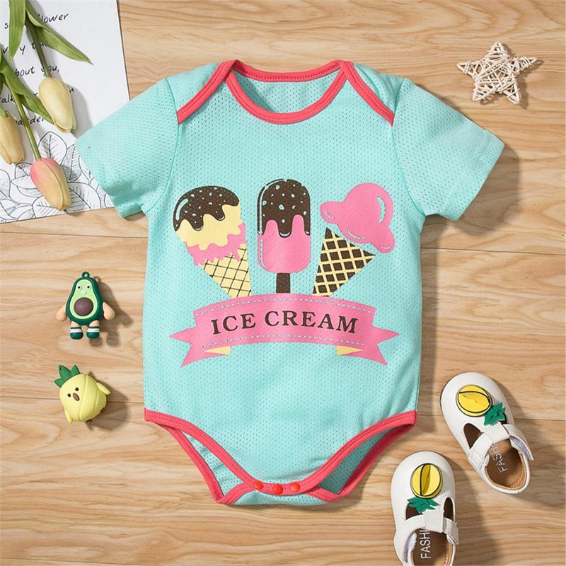 Baby Girls 3CPS Ice Cream Letter Polka Dot Printed Rompers Sets little boy wholesale clothing - PrettyKid