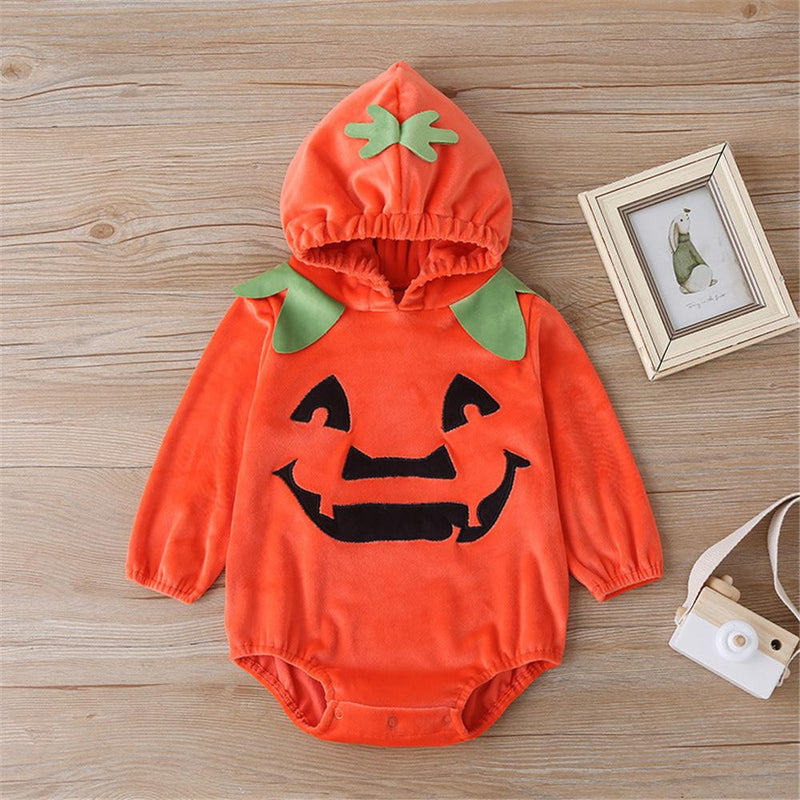Baby 3D Pumpkin Halloween Long Sleeve Romper - PrettyKid