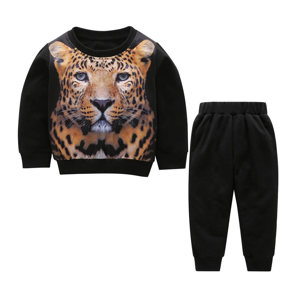 Boys 3D Tiger Printed Long Sleeve Top & Pants Kid Wholesale Clothing - PrettyKid