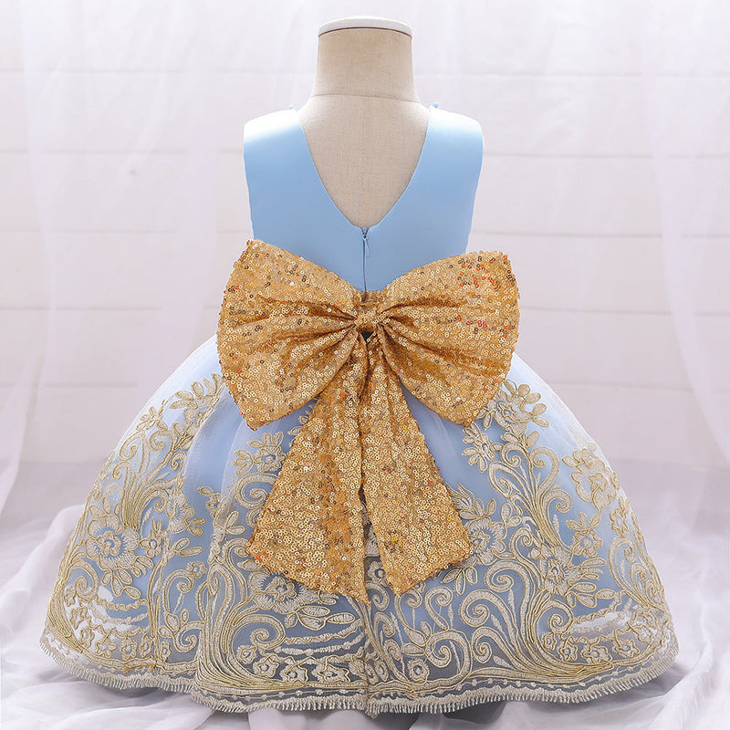 Beaded Sequins Bowknot Embroidered Party Wholesale Girls Dresses - PrettyKid