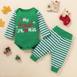 Christmas Striped Long-Sleeved Letter Printed Romper And Trousers Baby Outfit Sets - PrettyKid