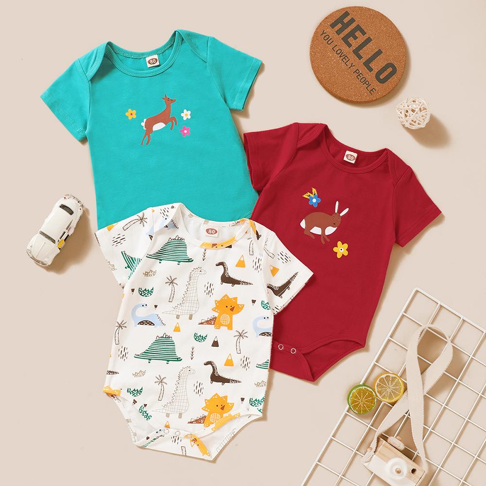 Baby Unisex 3PCS Animal Printed Summer Short Sleeve Rompers Baby Clothes Suppliers - PrettyKid