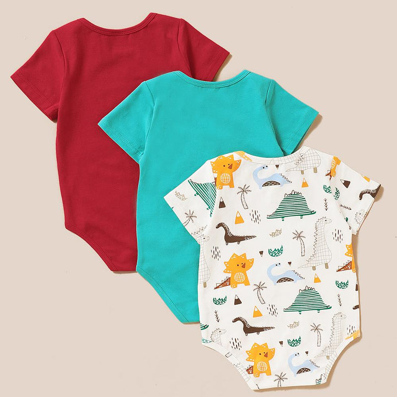 Baby Unisex 3PCS Animal Printed Summer Short Sleeve Rompers Baby Clothes Suppliers - PrettyKid
