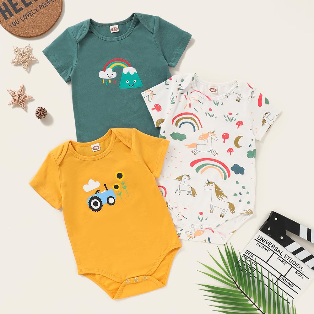 Baby 3PCS Cartoon Printed Short Sleeve Rompers Baby Clothes Vendors - PrettyKid