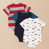 Baby Boys 3PCS Casual Short Sleeve Striped Cartoon Printed Rompers Baby Clothes Wholesale Bulk - PrettyKid